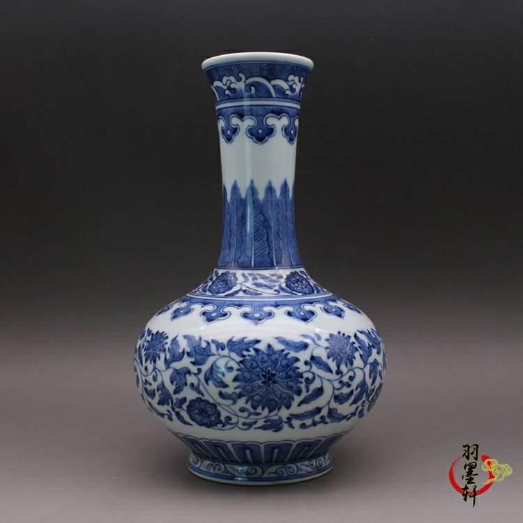 清乾隆青花 手繪纏枝蓮賞瓶花瓶 古玩古董陶瓷器仿古老貨收藏擺件