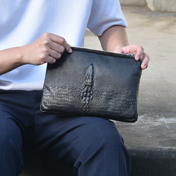 真皮皮包 鱷魚頭壓紋拉鍊手拿包【NWD37】