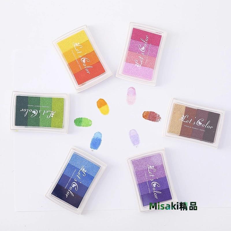 可愛4色漸變彩色印臺DIY橡皮章手指畫相冊印泥手帳塗鴉兒童手工小印章創意海綿婚禮帳日記相簿食玩印章伴侶-Misaki精品