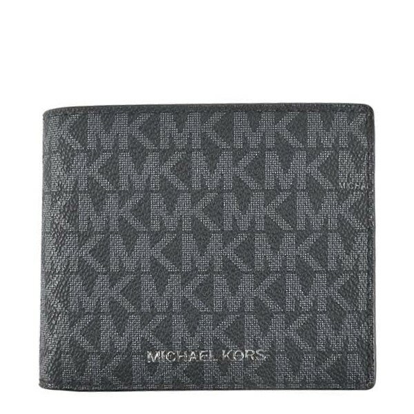 MICHAEL KORS 短夾 皮夾 老花防刮PVC 男夾 短夾 皮夾 錢包 零錢袋 M48286 黑灰色MK(現貨)▶指定Outlet商品5折起☆現貨【送禮首選★APP下單點數4倍送】