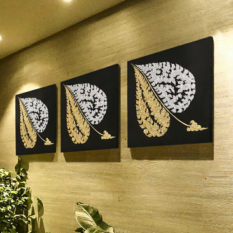 異麗東南亞裝飾油畫泰式會所酒店客廳玄關沙發背景墻金箔墻飾掛畫