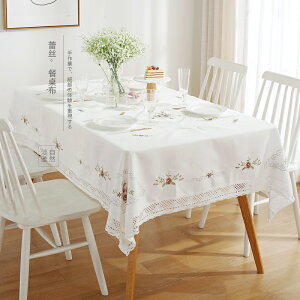 唯米99簡約小清新白色麻棉蕾絲家用餐桌布藝長方形茶幾巾美式臺布