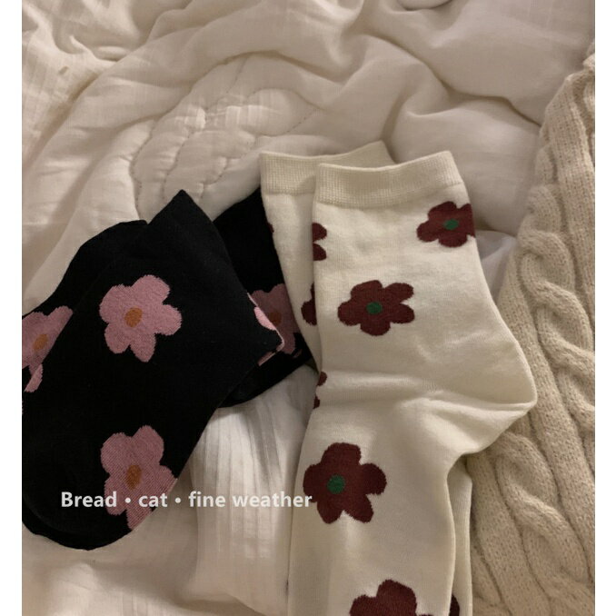韓國撞色拼色日系ins潮襪子女中筒襪花花襪中筒棉襪 2
