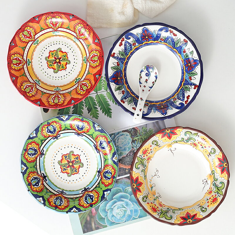 波西米亞深湯盤陶瓷餐具盤子家用創意水果沙拉盤歐式個性餐盤圓盤