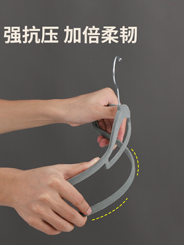 肩無痕植絨掛衣架家用防滑衣櫃架子幹濕兩用整理師專用收納衣撐子