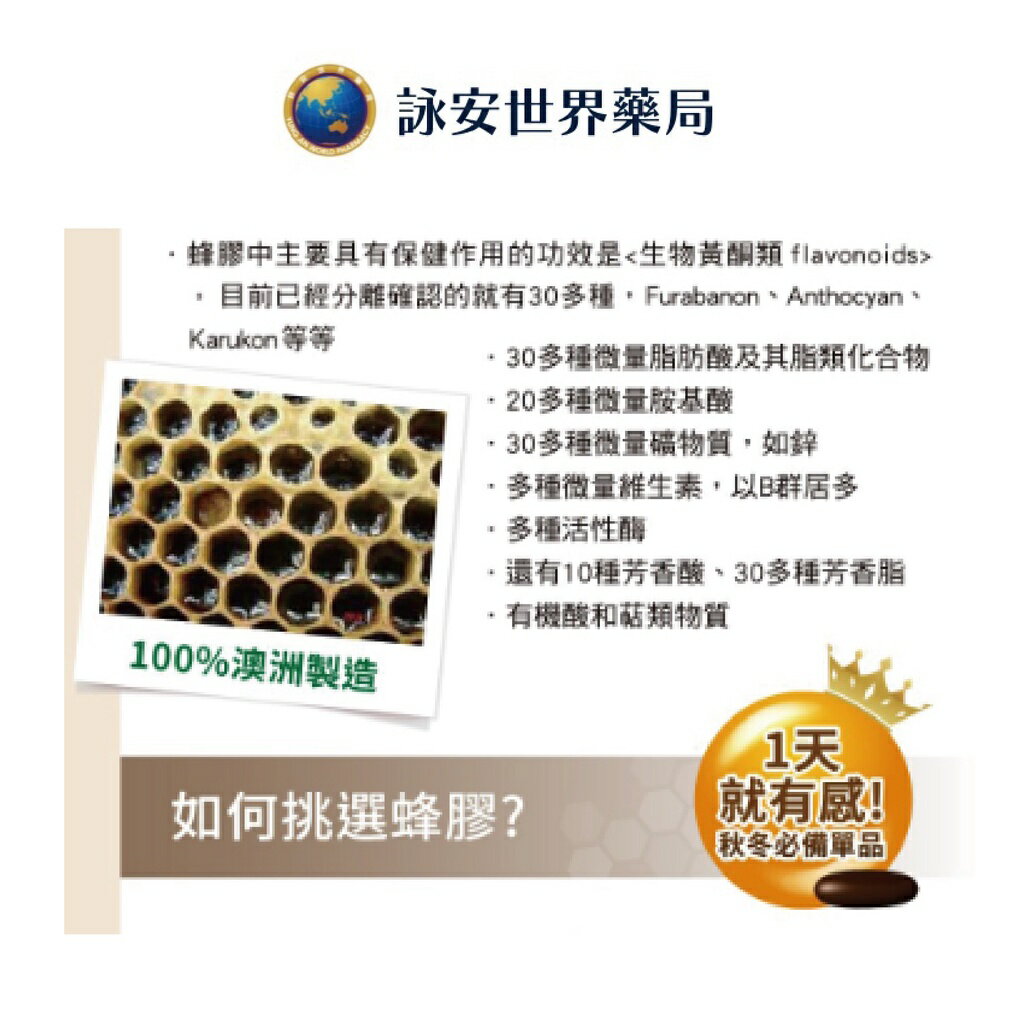 "澳洲"進口 綠芙特級 40%蜂膠滴液/25ml  高單位蜂膠軟膠囊 /90顆/瓶 無酒精配方 【詠安世界商城】 7