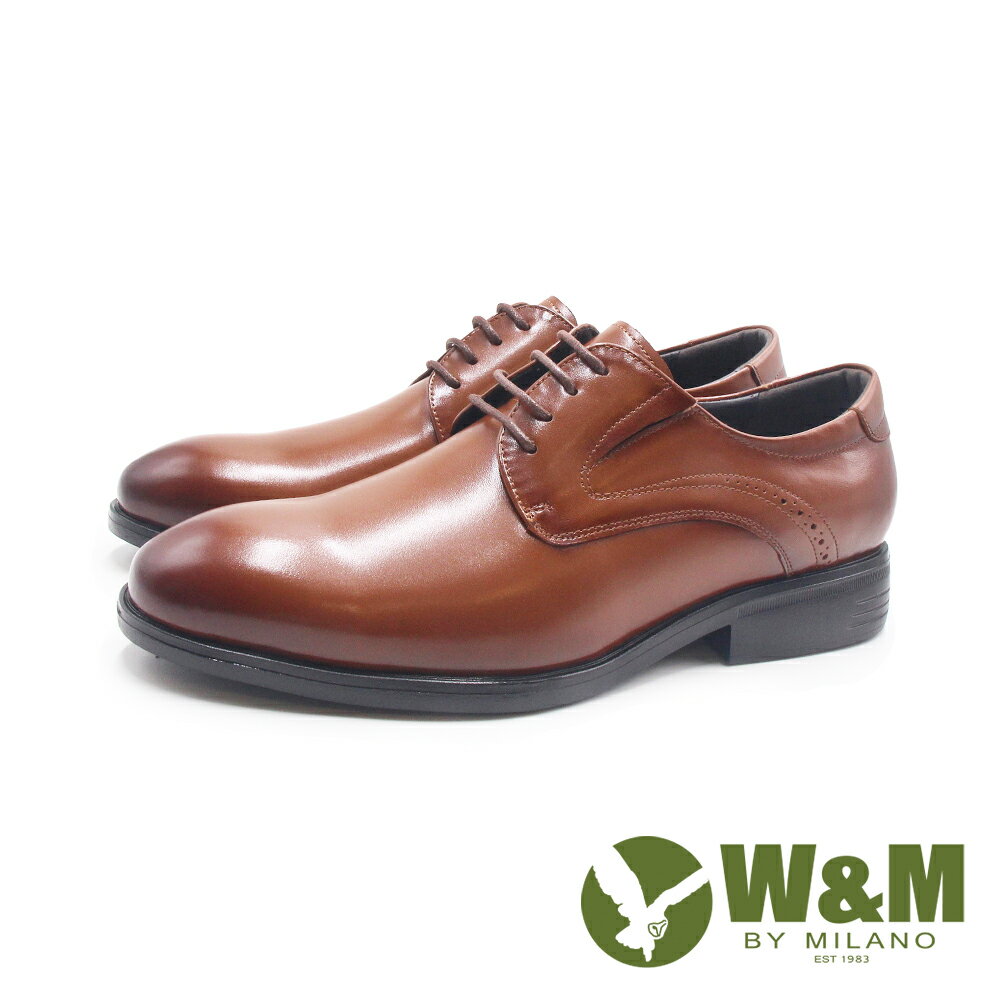 W&M(男)真皮牛皮經典點壓造型綁帶皮鞋 男鞋-渲染棕色