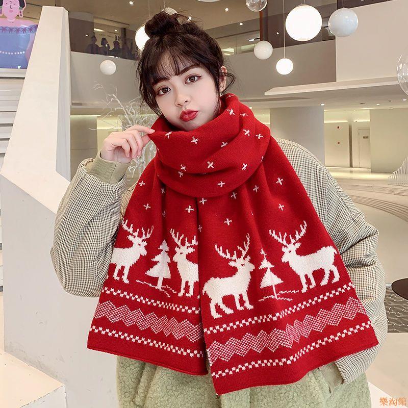 小星聖誕禮物紅色小鹿圍巾女百搭秋冬新款保暖學生可愛圍脖ins潮