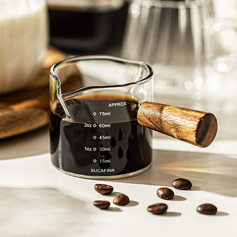 早餐杯 咖啡牛奶杯早餐杯玻璃家用帶蓋帶把日式咖萃取杯刻度奶盅濃縮量杯