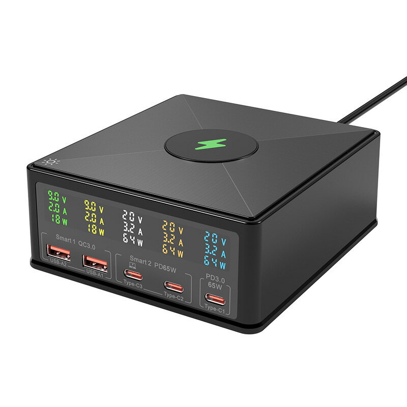 USB多口手機充電器智慧顯示電壓電流PD65W快充適用蘋果華為充電頭【北歐家居生活】