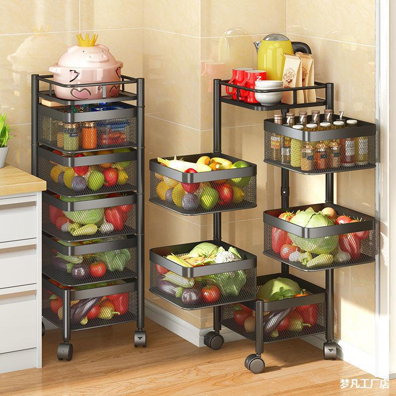 廚房置物架免安裝旋轉客廳收納架零食儲物蔬菜架子家用落地