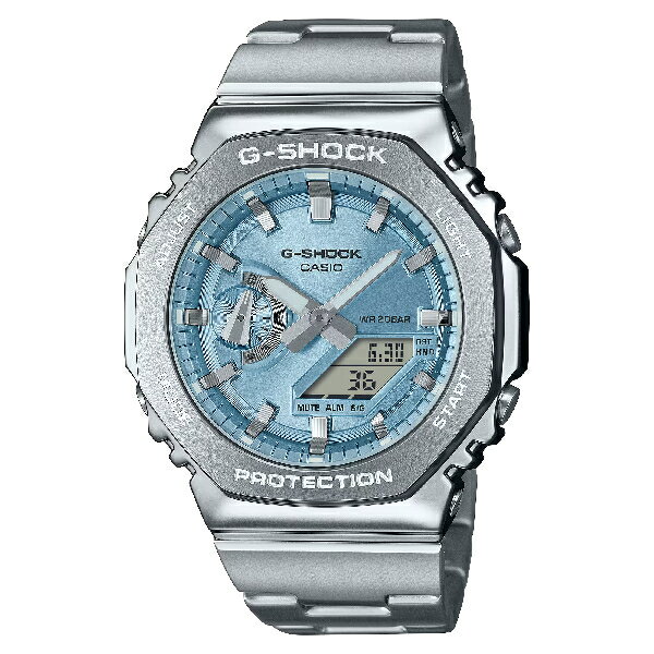 CASIO卡西歐 2100 系列 GM-2110D-2A 八角形金屬雙顯錶 天藍色面 44.4 mm ｜樂天全館特惠中★指定刷卡回饋10%