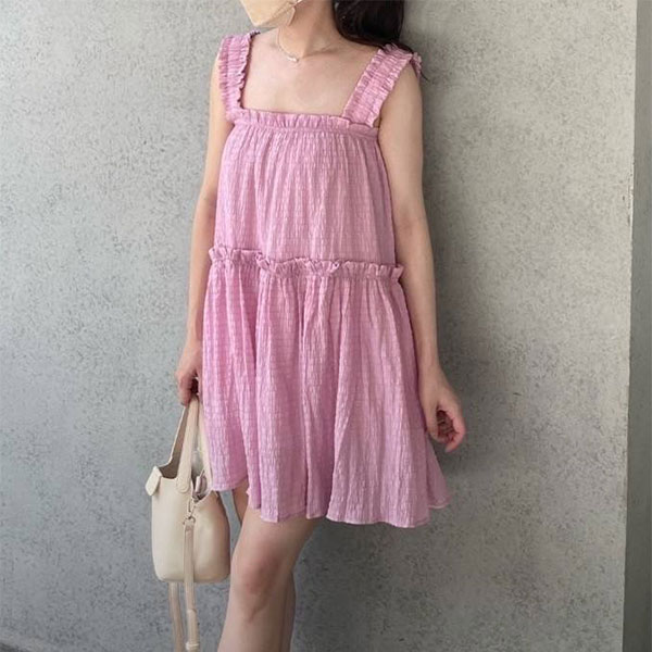 ANNAS 正韓 實拍 不易皺 木耳邊背心洋裝 短裙 短洋裝 無袖洋裝 顯瘦 女神 蛋糕裙 氣質 雪紡 特價 韓國製 韓國 2