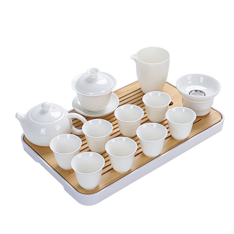 高端德化白瓷功夫茶具套裝家用辦公羊脂玉陶瓷蓋碗茶杯壺沖泡茶器
