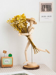 現代簡約干花花束創意木偶關節人擺件玄關客廳電視柜桌面裝飾禮物