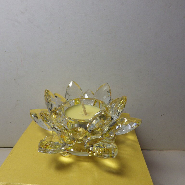 熱銷款9K水晶玻璃蓮花燭台酥油燈擺件(黃色)