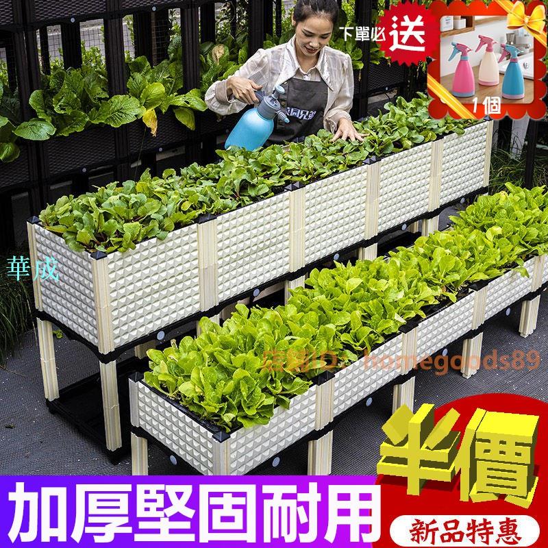 陽臺蔬菜種植箱 種菜箱 種植盆 種花盆 大花盆栽架 花器 植物盆 長方形家庭樓頂菜園裝置 園藝種菜 可自由組裝