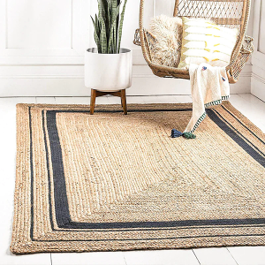 草編系列 手工編織天然黃麻雙色方框地毯