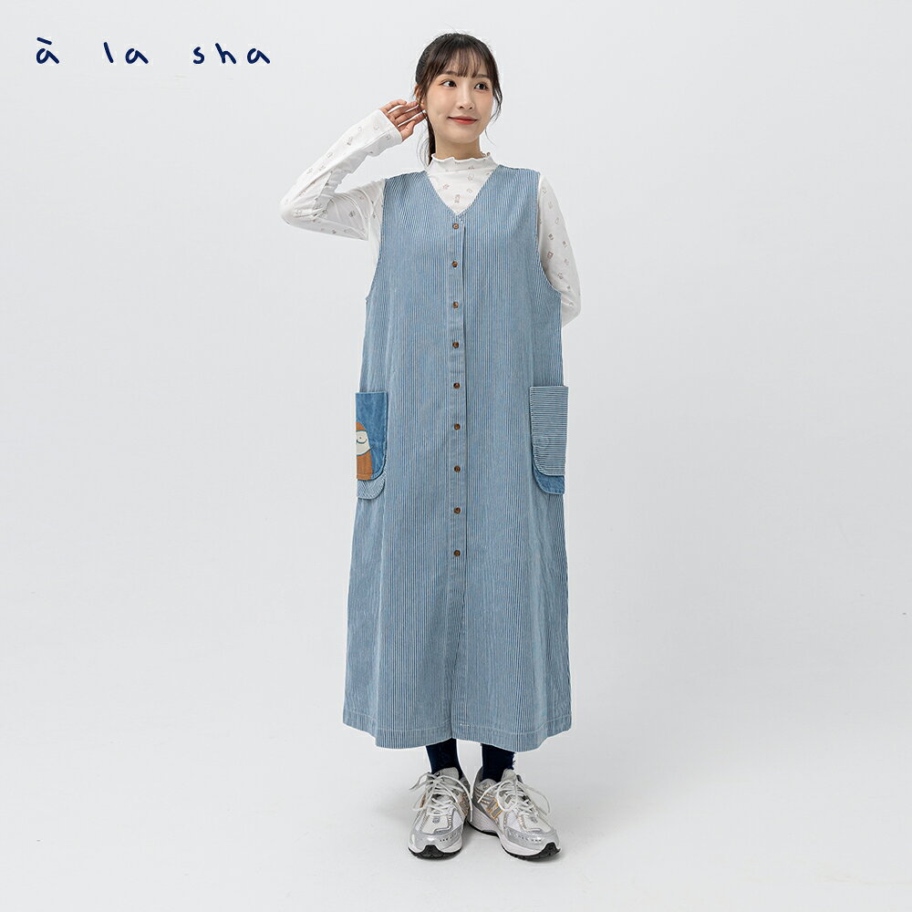 a la sha 兩穿條紋牛仔背心洋裝
