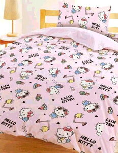 [COSCO代購4] W134734 100%純棉單人兩用床包被套 3件組 107公分 X 190公分 Hello Kitty 簡單小文青 粉