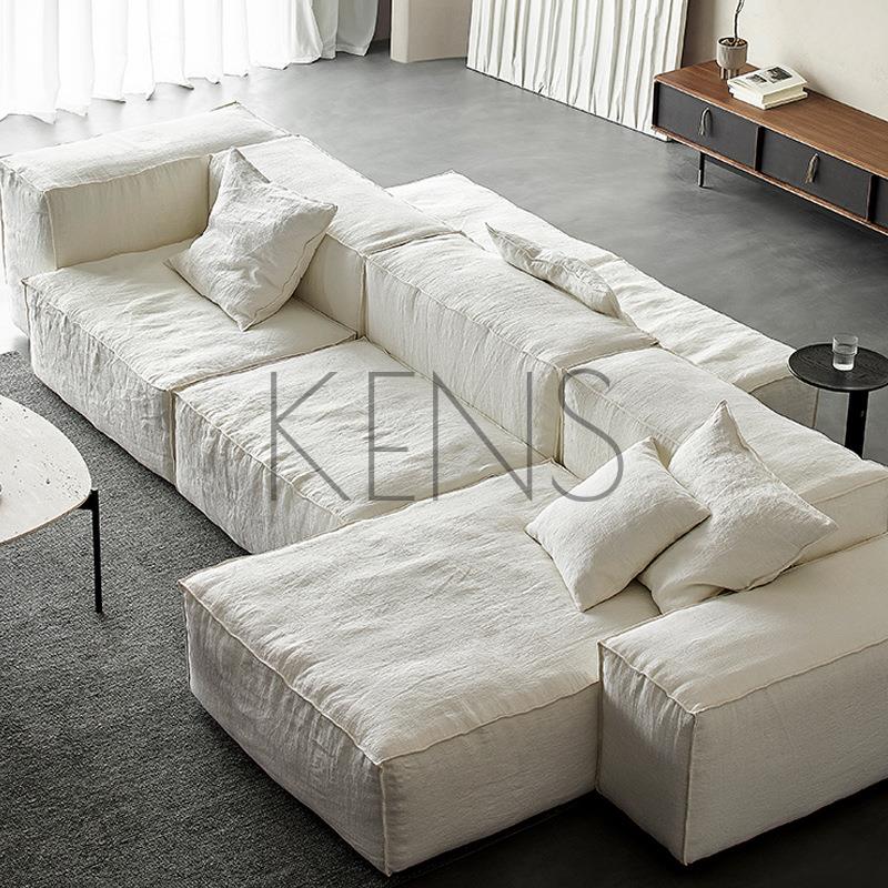 【KENS】沙發 沙發椅 布米亞沙發北歐客廳大戶型豆腐塊組合現代白色侘寂風亞麻布藝沙發