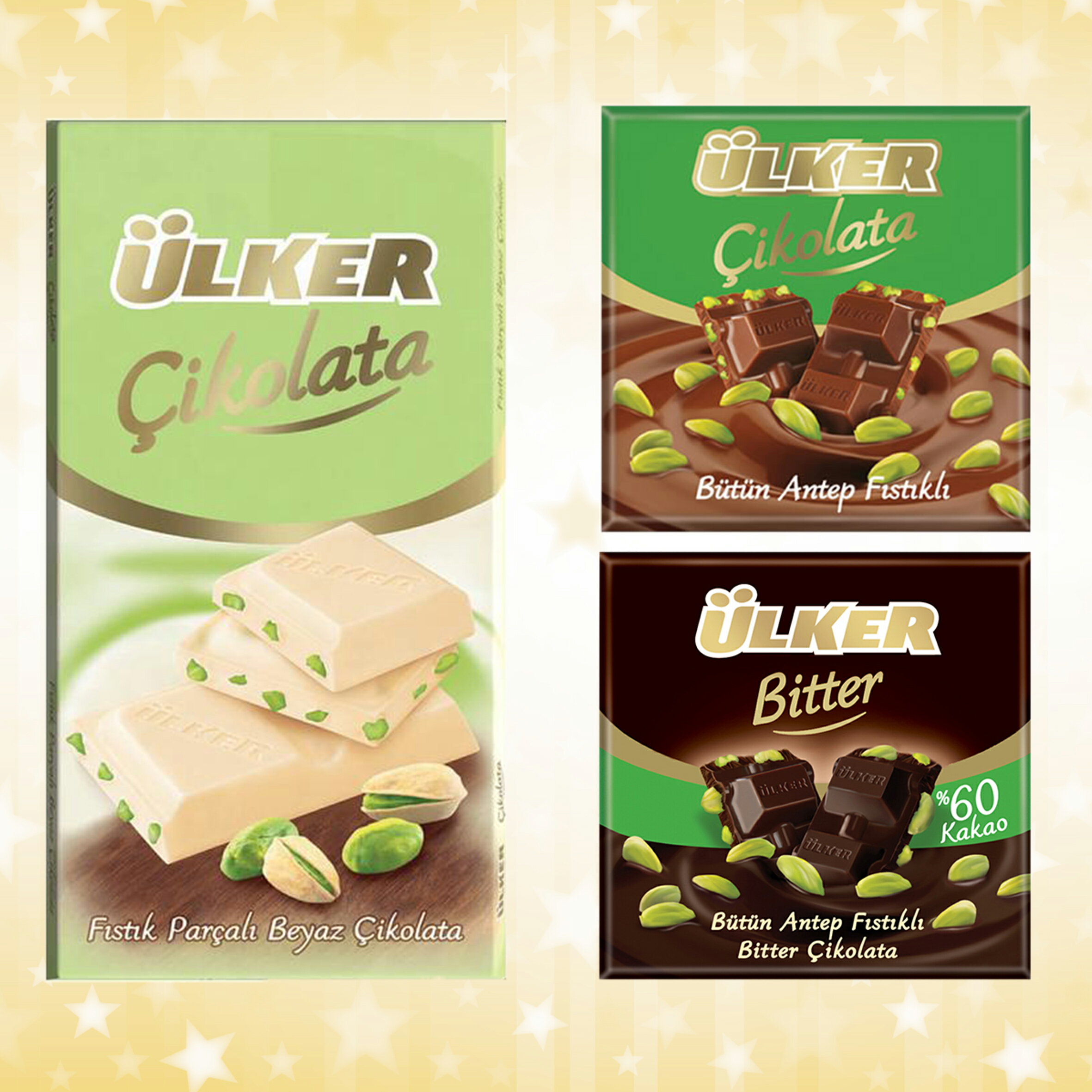 土耳其 ULKER  開心果 黑巧克力／牛奶巧克力／白巧克力