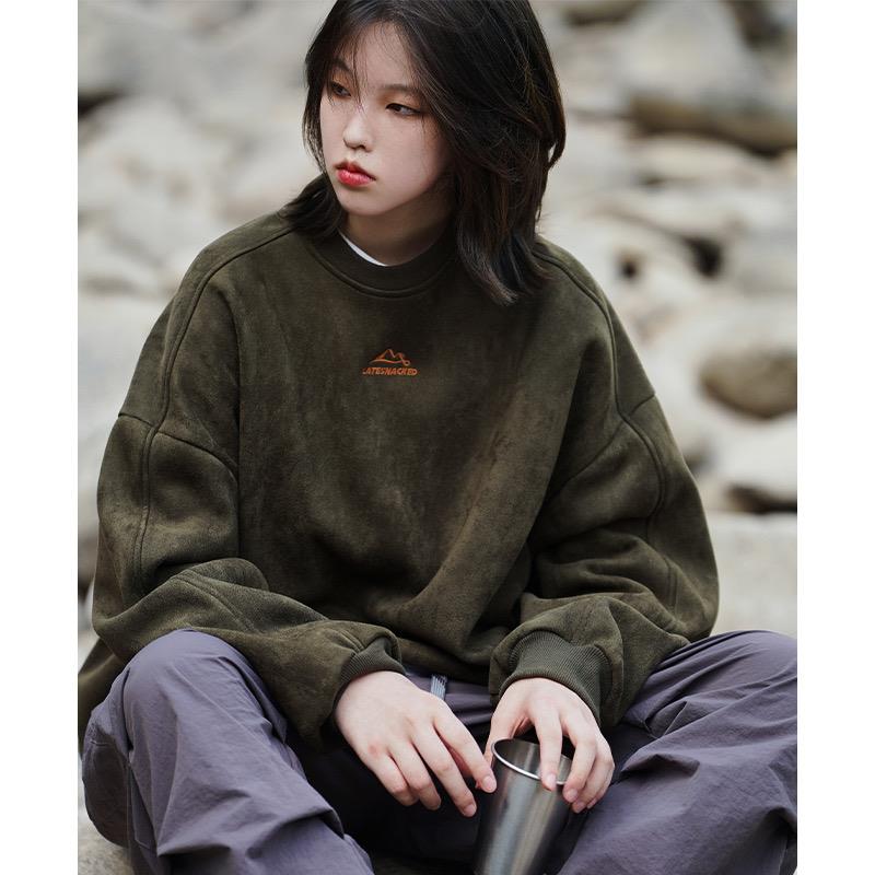 350g重磅麂皮絨衛衣秋冬復古寬松情侶衣服男女加大碼加絨美式潮牌--享樂