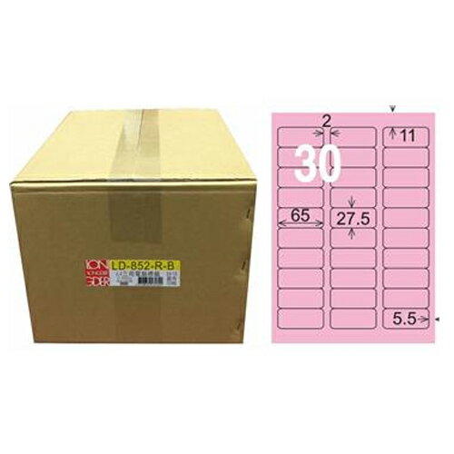 【龍德】A4三用電腦標籤 27.5x65mm 粉紅色1000入 / 箱 LD-852-R-B