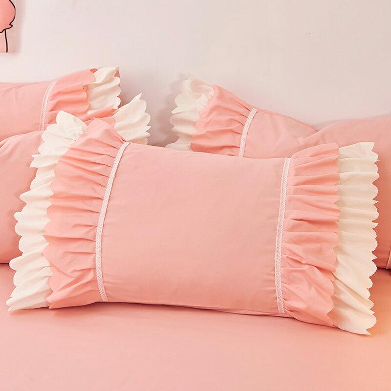 韓式仙氣公主風枕套一對裝夏季大號純色單個枕頭套枕芯內膽套少女