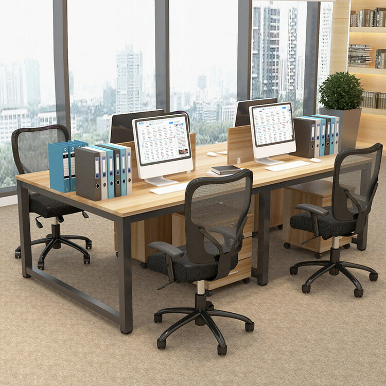 【可開發票】電腦桌 工作桌 現代簡約職員辦公桌多人電腦桌員工桌椅組合鋼木工作位電腦桌