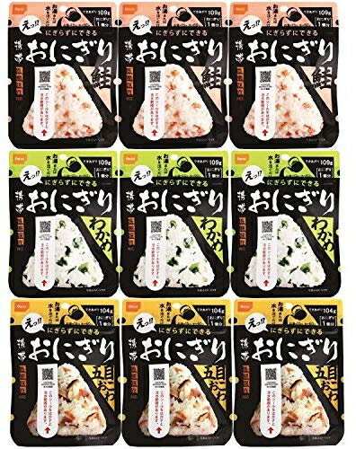 日本【3款x3個】尾西食品 長期保存 御飯糰 日本米鮭魚海帶 和風什錦炊飯 露營登山防災【小福部屋】 2