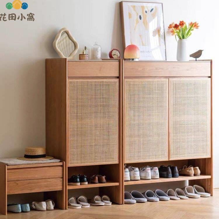 北歐 實木藤編 鞋櫃 玄關櫃客廳 家用 儲物櫃 日式小戶型入戶門廳 收納櫃[DD0318005]