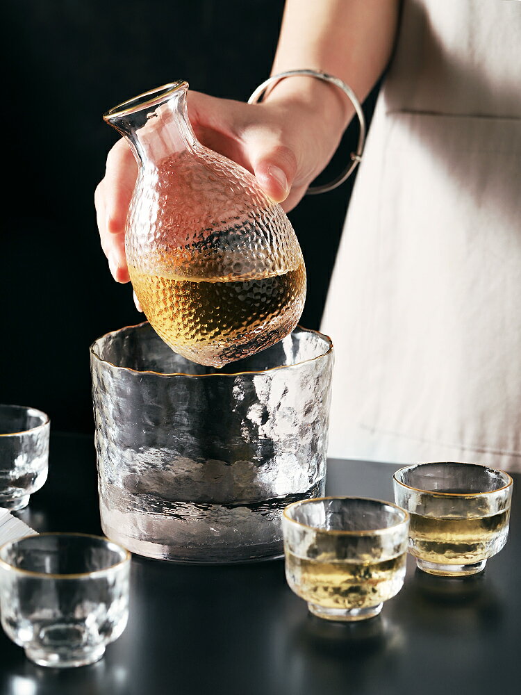 玻璃清酒壺套裝日式創意錘紋溫醒酒具小分酒器白酒杯家用喝酒杯子