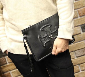 FINDSENSE Z1 韓國 時尚 潮 男 黑色 皮質 十字圖案 休閒 手拿包 皮夾包 公事包