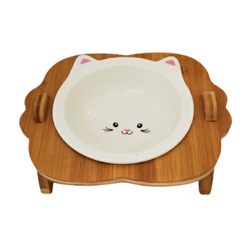【寵愛家】-現貨-寵物餐桌 斜口碗 瓷碗 實木碗架 單碗