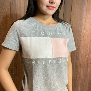 美國百分百【Tommy Hilfiger】短袖T恤 TH 女款 上衣 logo 寬鬆 T-shirt 灰M BH24