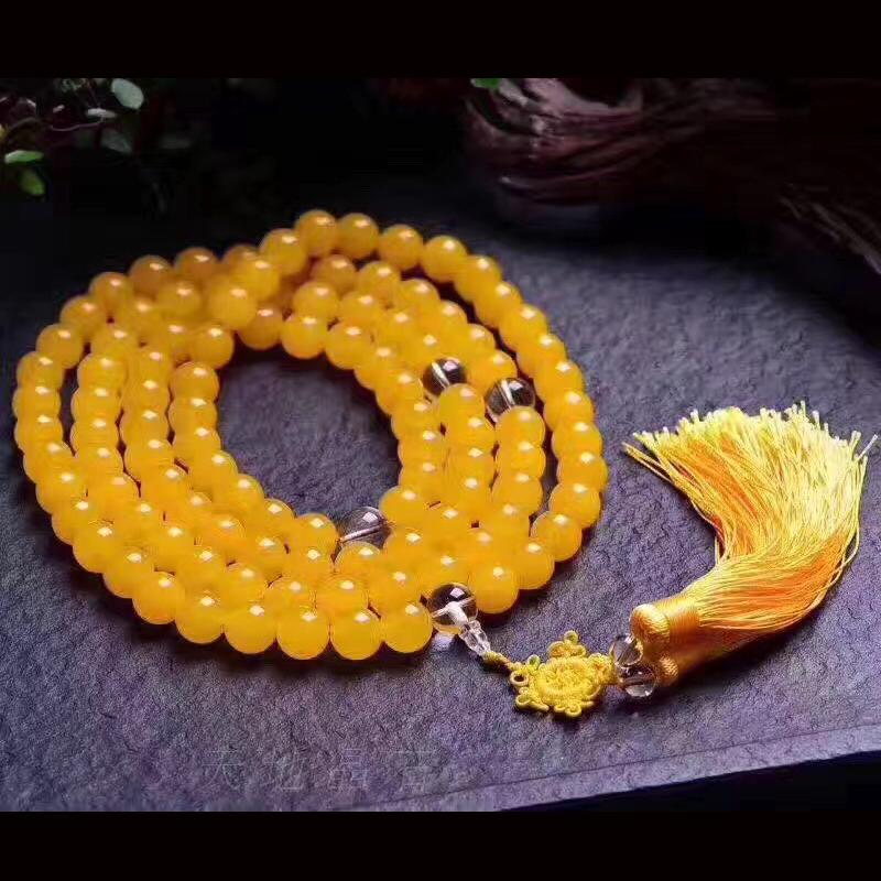 開光 天然黃玉佛珠 黃玉髓108顆佛珠念珠手鏈 可做毛衣鏈大號佛珠