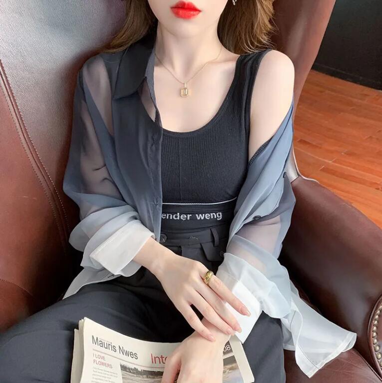 漸變防曬衣薄款女夏季寬松百搭防曬襯衫上衣外套高階感【繁星小鎮】P