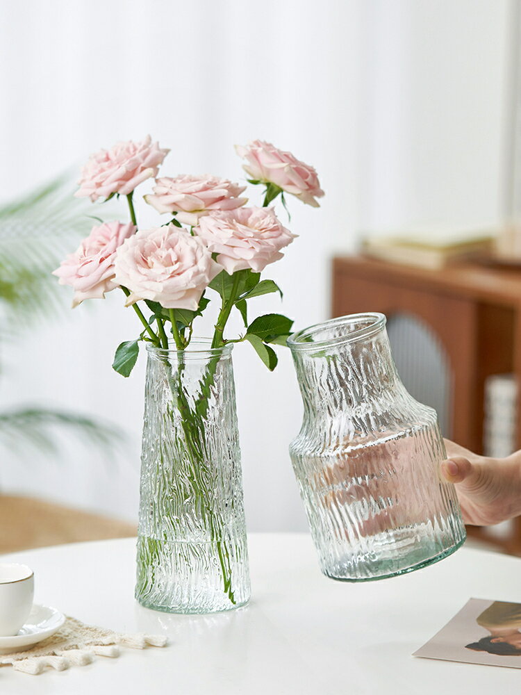 【滿299出貨】簡約現代北歐玻璃花瓶透明水養玫瑰百合富貴竹插花瓶客廳餐桌擺件