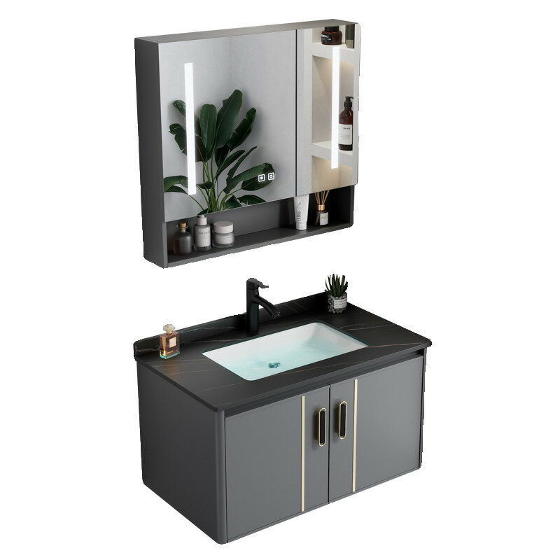 太空鋁合金浴室柜組合衛浴洗漱臺衛生間洗手洗臉盆陶瓷一體洗手池/洗手盆/洗臉盆/洗漱盆/陶瓷盆/浴室盆/鏡櫃洗手盆一體式