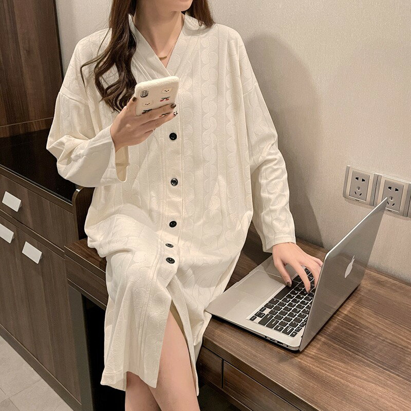 2022年春秋純棉ins風睡裙睡衣女甜美公主風開衫長裙可外穿家居服