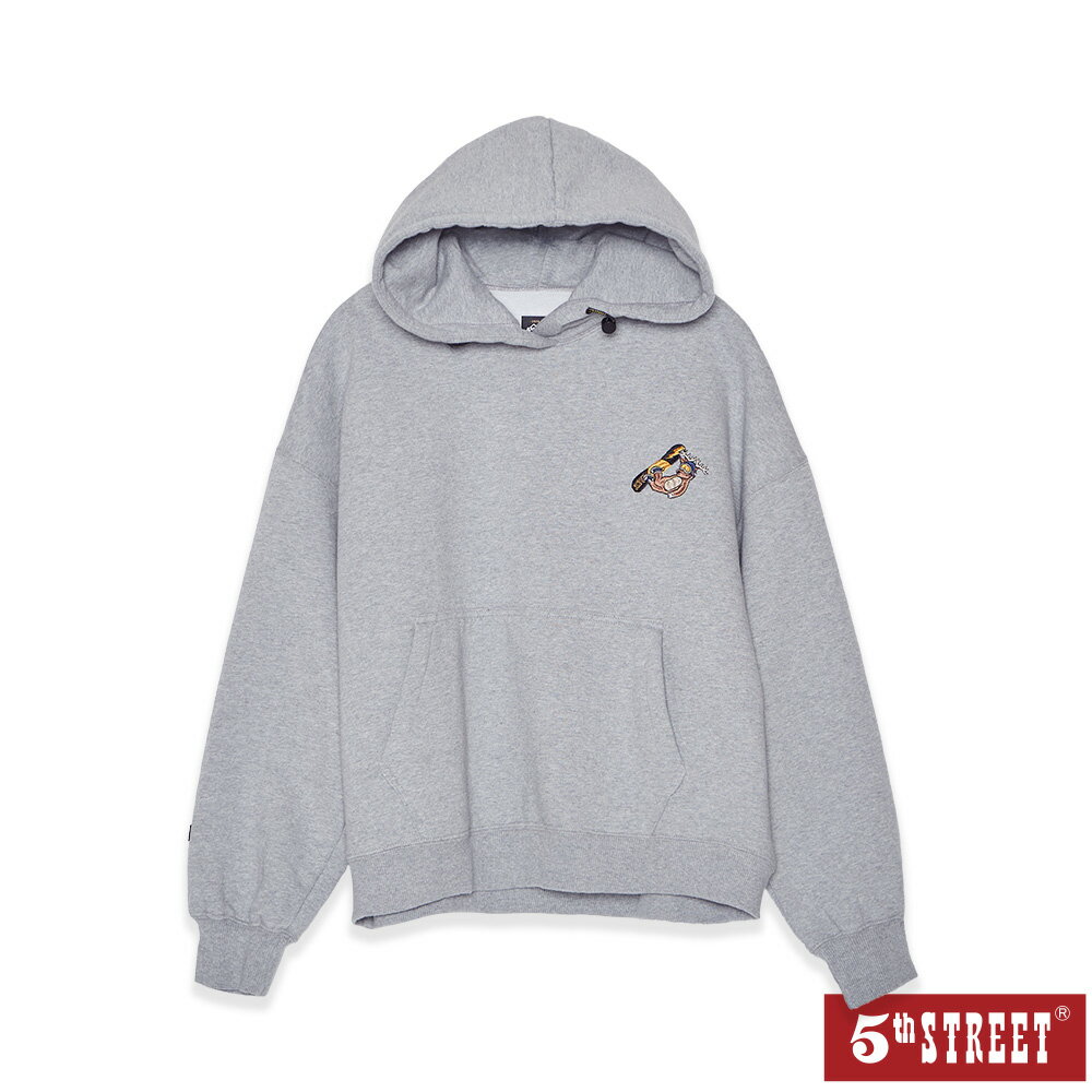 女動物滑雪長袖帽T印花TEE-灰色【5th STREET】【APP下單享4%點數】