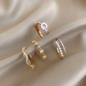 網紅時尚戒指女麻花蝴蝶珍珠指環ins冷淡風小眾設計夸張個性素圈