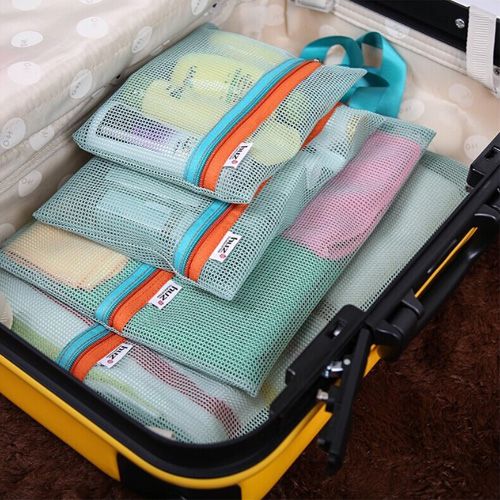 蒐藏家-韓版加厚網格收納袋4件套 旅行衣物整理包 花兒與少年同款