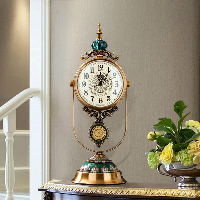 歐式座鐘客廳時鐘複古鐘表擺桌麵式擺鐘式鐘C