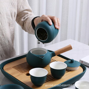 黑陶側把壺石瓢茶具套裝茶海陶瓷儲水式辦公幹泡茶盤