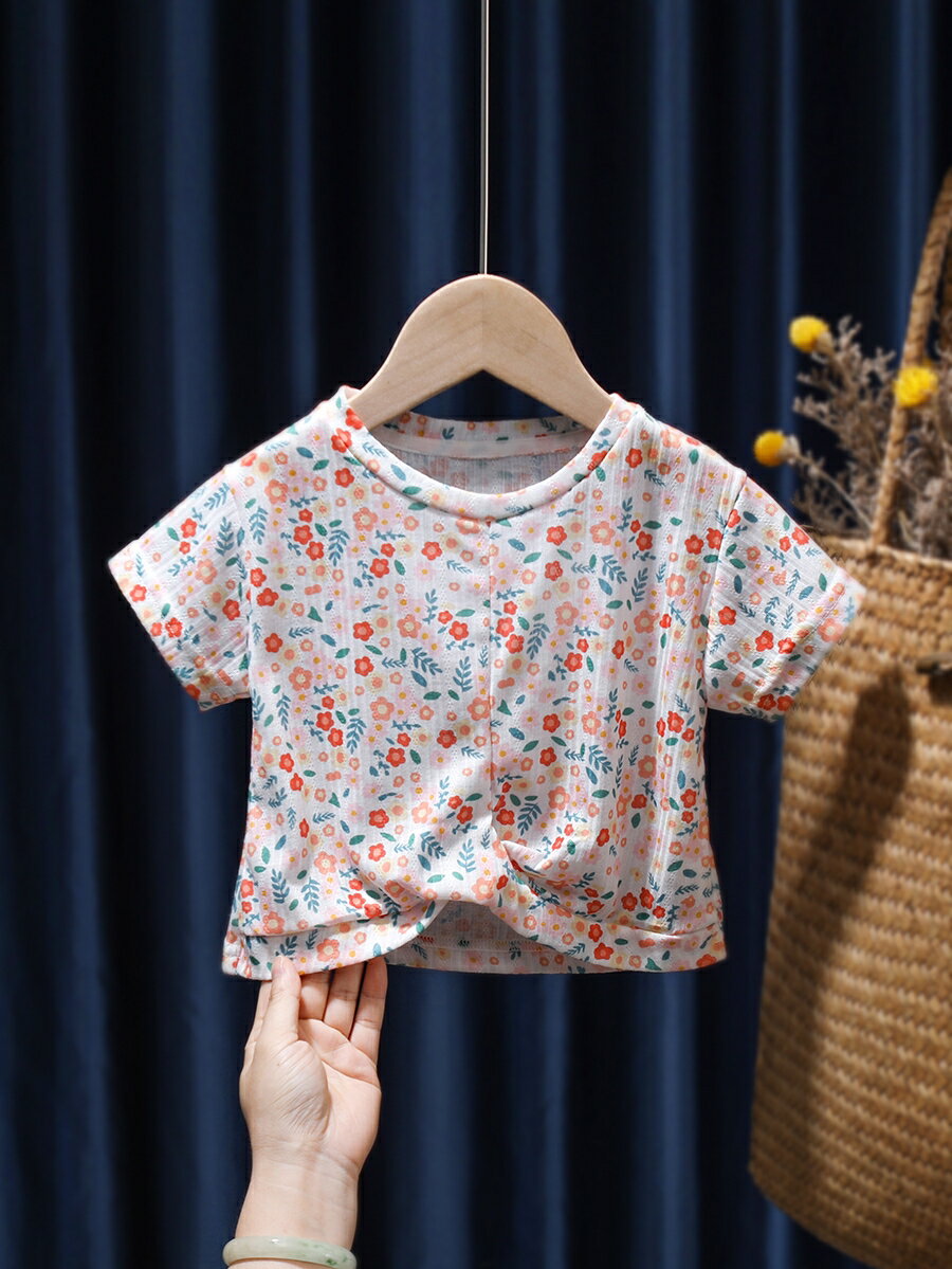 童裝女童碎花上衣夏季韓版女寶寶短袖T恤夏薄款嬰兒童夏裝洋氣