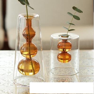 復古彩色玻璃插花瓶葫蘆水培花器裝飾擺件ins