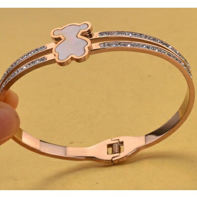 現貨+預購 玫瑰金手環 鑲鑽手鍊-可愛貝殼小熊雙線時尚母親節生日情人節禮物女飾品71ap77【獨家進口】【米蘭精品】