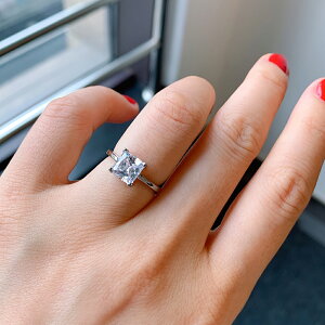 仿真鉆戒指女高碳鉆白色鋯石鍍金鑲嵌寶石歐美時尚簡約潮流裝飾